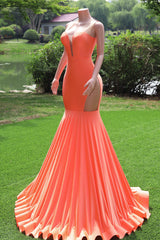 Orange Prom Dresses Sexy Mermaid Women Evening Dresses Sleeveless Open Back