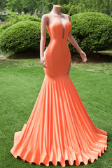 Orange Prom Dresses Sexy Mermaid Women Evening Dresses Sleeveless Open Back