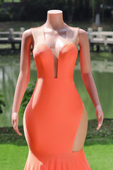 Orange Prom Dresses Sexy Mermaid Women Evening Dresses Sleeveless Open Back