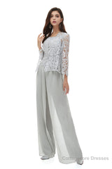 Pant Suits Lace Bateau Neckline Long Sleeves Mother Of The Bride Dresses