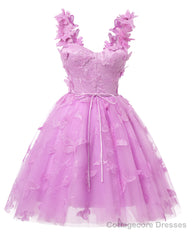 Pink 3D Butterfly Lace Applique Tulle Homecoming Dress for Teens Sweetheart Mini Short Prom Dresses