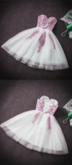 Pink and White Sweetheart Knee Length Party Dresses Homecoming Dresses, Short Prom Dresses