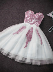 Pink and White Sweetheart Knee Length Party Dresses Homecoming Dresses, Short Prom Dresses