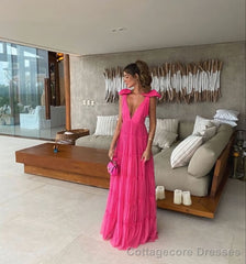 Pink Backless Prom Dress, Evening Dress