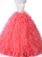 Pink Ball Gown Organza Sweetheart Crystal Sweet 16 Quinceanera Dresses