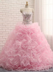 Pink Ball Gown Sweetheart Organza Ruffles Quinceanera Dresses