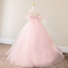 Pink Ball-Gown Tulle Sweetheart Floor-Length Wedding Dresses with Sashes