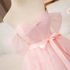 Pink Ball-Gown Tulle Sweetheart Floor-Length Wedding Dresses with Sashes