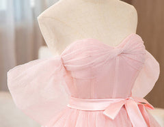 Pink Ball-Gown Tulle Sweetheart Floor-Length Wedding Dresses with Sashes