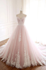 Pink Elegant Tulle V-neckline Straps Party Dresses with Lace Pink Sweet 16 Dresses prom Dresses shops