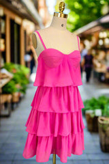 Pink Homecoming Dresses Sweetheart A-line Spaghetti Straps Mini Cocktail Party Dresses for Teens