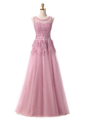 Pink Lace Beading Scoop Sleeveless Bridesmaid Dresses