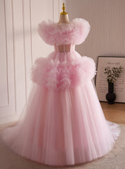 Pink Princess Tulle Cake Prom Dresses