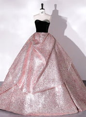 Pink Satin Black Velvet Beading Quinceanera Dresses