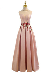 Pink Satin Lace Up Floor-length Bridesmaid Dresses