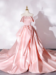 Pink Satin Strapless 3D Flower Quinceanera Dresses