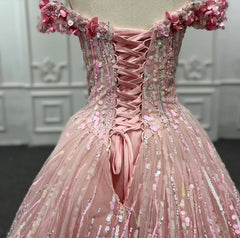 Pink Sequined Off the Shoulder Quincea?era Dresses