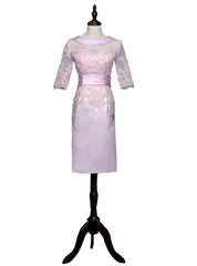 Pink Sheath Half Sleeves Appliques Mother Of The Bride Dresses