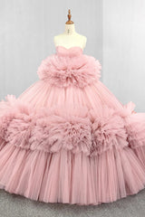 Pink Strapless Sleeveless Ball Gown Corset Quinceanera Dresses