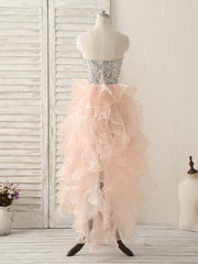 Pink Sweetheart Neck Rhinestones Organza Prom Dress Pink Homecoming Dresses