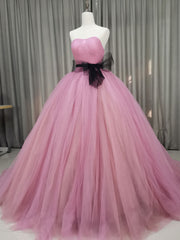 Pink Sweetheart Neck Tulle Long Prom Dress Pink Tulle Formal Sweet 16 Dress