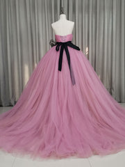 Pink Sweetheart Neck Tulle Long Prom Dress Pink Tulle Formal Sweet 16 Dress