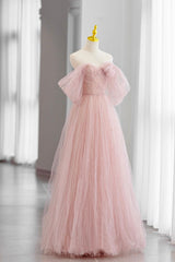 Pink Tulle Floor Length Prom Dress, Cute A-Line Evening Party Dress