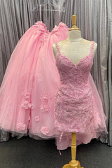 Pink Tulle Floral Appliques Sweetheart Lace-Up Quinceanera Dresses