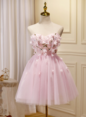 Pink Tulle Flower Homecoming Dresses