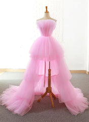 Pink Tulle High Low Layers Homecoming Dresses, Pink Evening Dresses