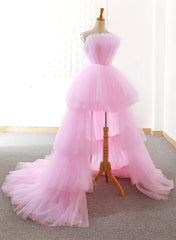 Pink Tulle High Low Layers Homecoming Dresses, Pink Evening Dresses