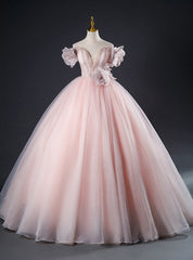 Pink Tulle Off the Shoulder Beading Flower Quinceanera Dresses