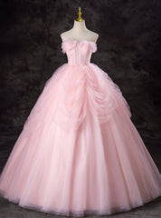 Pink Tulle Strapless Pleats Princess Quinceanera Dresses