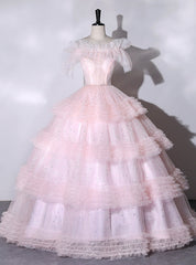 Pink Tulle Tiers Off the Shoulder Quinceanera Dresses