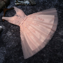 Pink V-neckline Tulle Knee Length Party Dresses, Lovely Tulle Formal Dresses