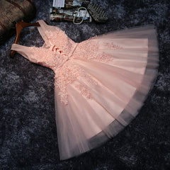 Pink V-neckline Tulle Knee Length Party Dresses, Lovely Tulle Formal Dresses