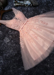 Pink V-neckline Tulle Knee Length Party Dresses, Lovely Tulle Formal Dresses