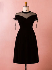 Plus Size Black Velvet Cap Sleeve High Neck Short Prom Dresses