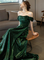 Pretty Green Off Shoulder Simple Evening Dress, Green Long Prom Dress