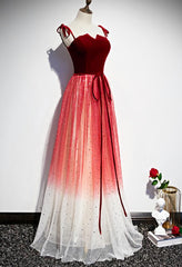 Pretty Red Tulle with Sequins Long Party Gown, Red Formal Dresses