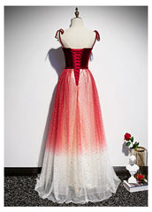 Pretty Red Tulle with Sequins Long Party Gown, Red Formal Dresses