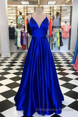 Pretty Royal Blue A-line Spaghetti Straps Prom Dresses, Evening Dresses