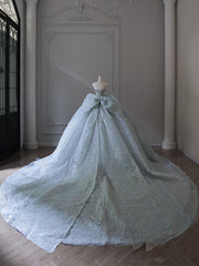 Princess Ball Gown Strapless Neckline Long Sequin Light Sky Blue Long Wedding Dresses Brides Dresses