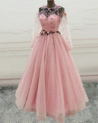 Princess Long Sleeves Prom Dresses Tulle Pearls Quinceanera Dresses