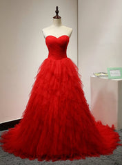 Princess Red Quinceanera Dresses Sweetheart Sweep Layered