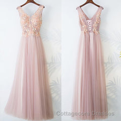 Pink Long A Line Simple Cheap Lace Up Prom Dresses