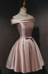 Pink Satin Off Shoulder Cute 2025 Pink Homecoming Dresses