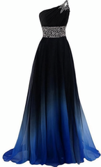 New Arrival One Shoulder Beaded Long Prom Dress, Custom Made Women Party Gowns