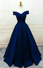 Navy Blue Party Gown Simple Satin Long Prom Dresses