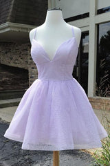 Purple Tulle Short Prom Dresses, Homecoming Dresses